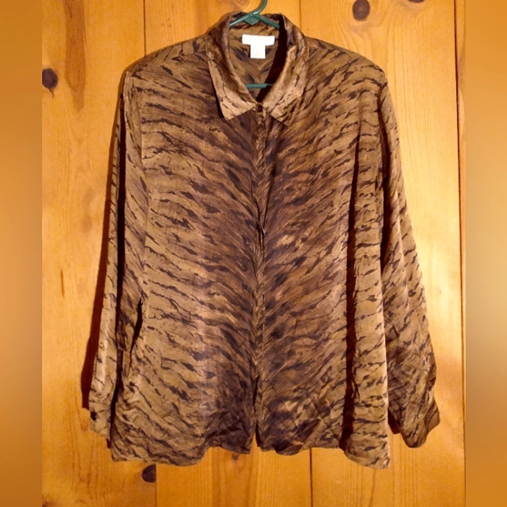 Elana by Tanner Silk Animal Print Button Down Shirt